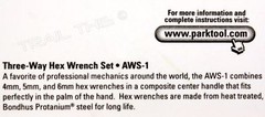 Park Tool AWS-1 Y Three 3-Way Hex Wrench 4mm 5mm 6mm Bike Repair Metric