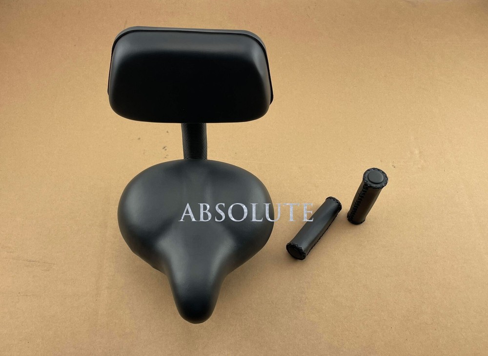10&Prime; LONG BEACH CRUISER SADDLE W/BACK REST & ARTIFICIAL LEATHER 131MM GRIPS BLACK