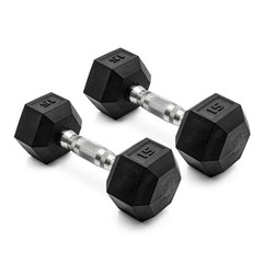 CAP Barbell, 15lb Coated Rubber Hex Dumbbell, Pair (No-Roll Design, Ergonomic St
