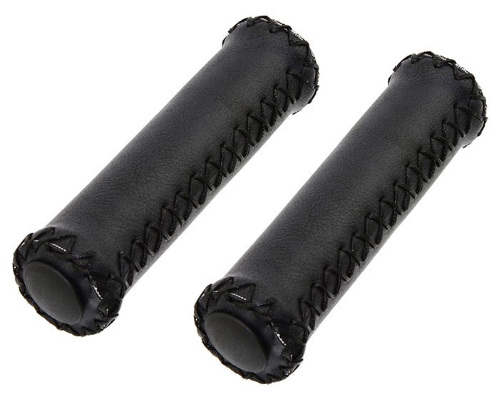 Artificial Leather Grips 7/8&Prime; 131mm Stitched Black Handlebar Grips for Cruisers.