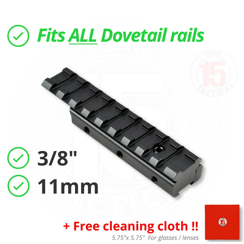 Dovetail to Picatinny Adapter Rail (Fits 3/8&Prime; 11mm 14mm) to Picatinny 20mm Alum.