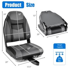 2 Pack High Back Folding Boat Seats with Sponge Cushion & Flexible Hinges