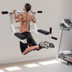 Wall Mount Chin Up Bar Power Pull Up Home Gym Fitness Dip Station Equipment