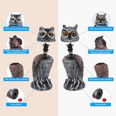 Realistic Fake Owl Scarecrow Set – Rotating Head Bird Repellent for Gardens