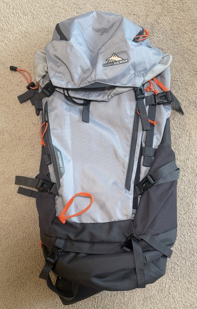 New High Sierra Pathway 50 Hiking Backpack 50L Grey Nylon, Padded Straps READ