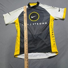Nike Cycling Jersey Mens Medium White Yellow Livestrong Short Sleeve Half Zip