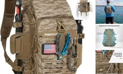 Fishing Tackle Backpack with Rod Khaki Camouflage Standard (14.2*7.1*10.6inch)