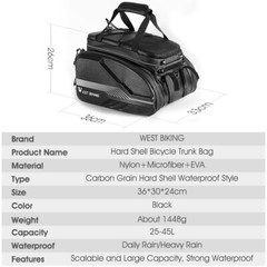 WEST BIKING Waterproof Hard Shell Bicycle Rack Pack Bag Carrier MTB Bike Pannier