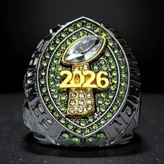 PREMIUM 2026 FANTASY FOOTBALL CHAMPIONSHIP RING Gunmetal Black Green Stones sz10