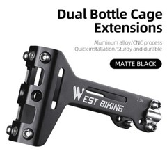 WEST BIKING Bike Dual Water Drink Bottle Cage Holder Extension Mount Black