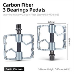 WEST BIKING 3 Sealed Bearings Carbon Fiber Axle Bike Bicycle Pedals 9/16&Prime; Silver