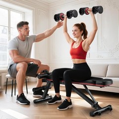 Pre-Owned Adjustable Dumbbells Set of 2 55LB Quick Adjust Anti-Slip Home Gym