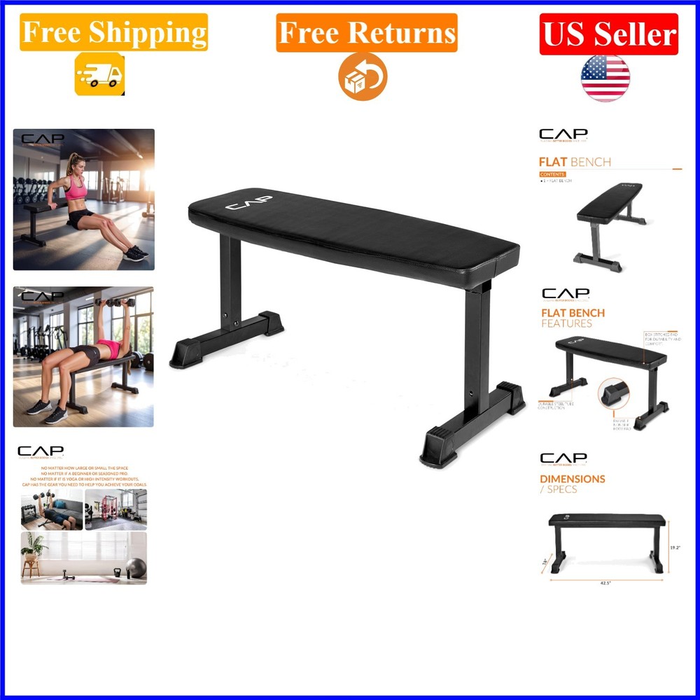 Cap Barbell Flat Weight Bench Black, 18×46.5×19 inches, 500 lbs
