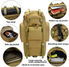 65L Military Tactical Backpack Camping Sport Rucksack Extra Large Hiking Daypack