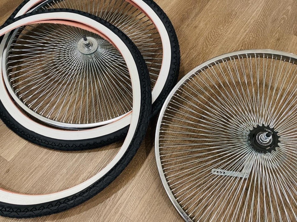 Pair 26&Prime; Cruiser Lowrider Bicycle Dayton CHROME Wheel Set 144 Spoke w/ Tires