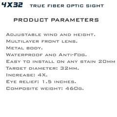 5X35 4X32 ACOG True Fiber Optic Red Green Cross Chevron Dot Tactical Sight Scope