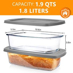 BAKEWAY Glass Loaf Pans for Baking Bread with Lids – 1.9 10.6×5.5×2.8in, Gray