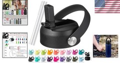 Modern Black Straw Lid with Flexible Handle for Hydro Flask Wide Mouth Bottles
