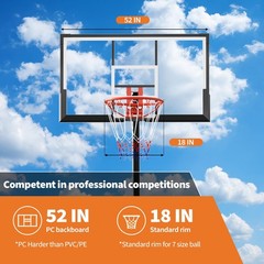 Basketball Hoop Outdoor W/ Portable 44&Prime;/52&Prime; Backboard Adjustable Basketball Goal