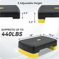 Fitvids 18&Prime; Workout Aerobic Stepper Platform, Adjustable Risers, Black/Yellow