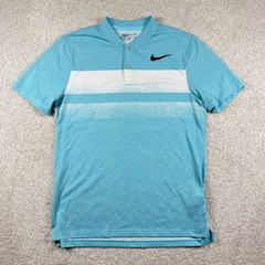 Nike Golf Polo Mens Medium Blue Dri-FIT Modern Fit Blade Collar Stripe Shirt