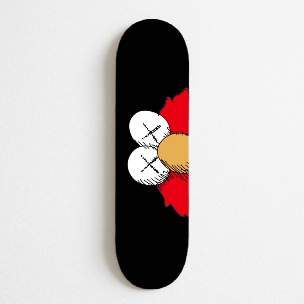 KAWS Art Theme Skateboard Deck with Black Red White Tan Graphic Design