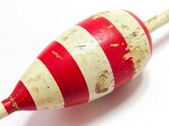 Unknown 9&Prime; Vintage All-Wood Fishing Bobber Float, Red White Stripes, Yellow
