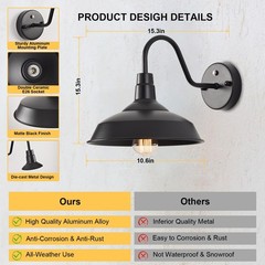 Outdoor Gooseneck Barn Lights with Dusk to Dawn Sensor, 10.6inch Black Farmho…