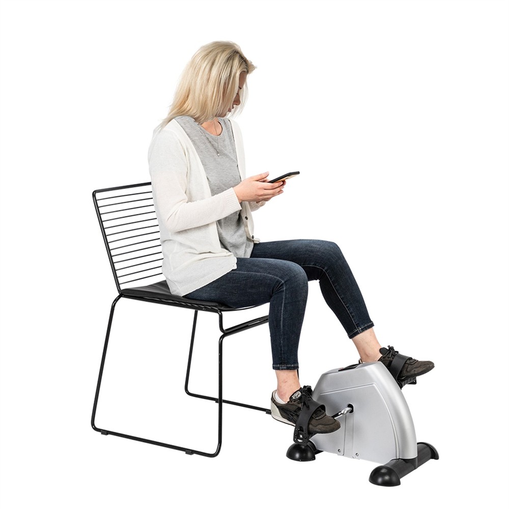 Home Use, Arm, Hands and Feet Trainer Mini Pedal Exercise Bike, Silver, Portable