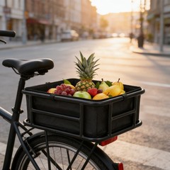 Bicycle Basket, Black Rear Bike Basket with Luggage Net and Basket Inner Liner
