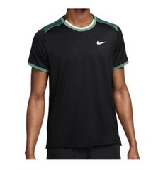 NIKE COURT ADVANTAGE DRIFIT TENNIS CREW SHIRT TOP BLACK/GREEN FD5320-010 LARGE