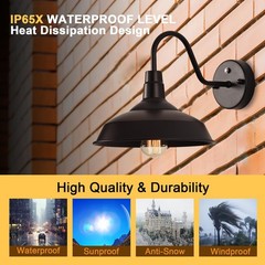 Outdoor Gooseneck Barn Lights with Dusk to Dawn Sensor, 10.6inch Black Farmho…