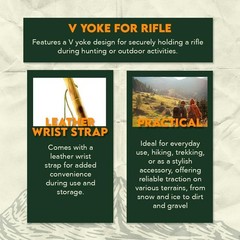 55&Prime; Natural Wood Walking Stick with V Yoke for Rifle, Steel Spike & Metal