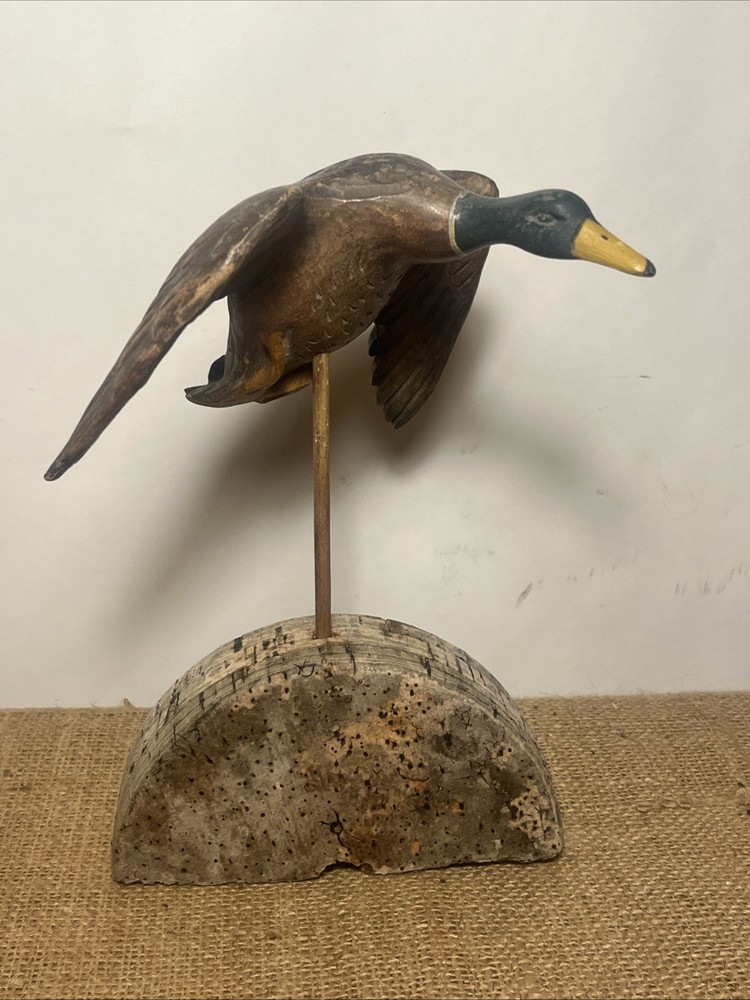 miniature flying mallard drake decoy sculpture vintage unknown