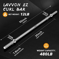 55&Prime; Straight Barbell, 1&Prime; Standard Weight Lifting Bar for Gym and Home Use