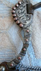 Shank Snaffle Iron Horse Bit Silver Scroll Design Copper Dots Lip Chains