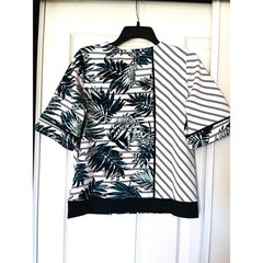 Tail Womens Medium Mixed Print Tropical Striped Activewear Golf Top
