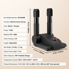 VEVOR 180° Foldable 2-Tube Shoe Dryer Boot Dryer with Heat Blower Black & Orange