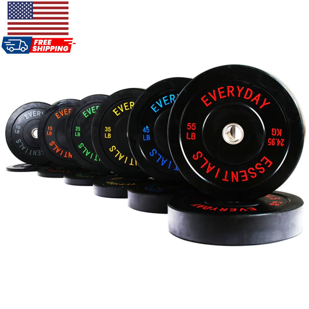 Olympic Rubber Bumper Weight Plate Set with 2” Steel Hub Inserts 370 Lb