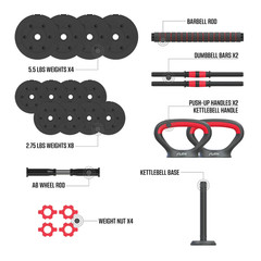 FitRx Smartbell Gym 5-in-1 Adjustable Dumbbell Set & Weight Set for Home, 45 lbs