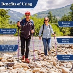 Pair of 2 Trekking Walking Hiking Sticks Anti-shock Adjustable Alpenstock Poles