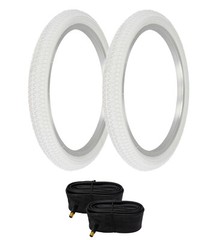 PAIR OF ALL WHITE BICYCLE PRO+ BMX TIRES W/ TUBES IN 20 X 1.95 X-PERFORMER TREAD