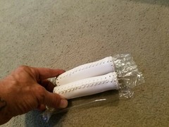 NEW WHITE ARTIFICIAL LEATHER BICYCLE GRIPS WITH STITCHING