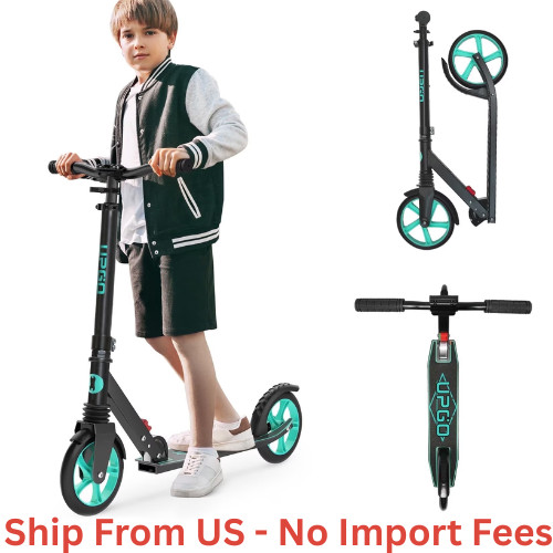 UPGO Kick Scooter for Ages 6+, 240 LB Max Load, Foldable, 8-Inch Wheels, Aquas