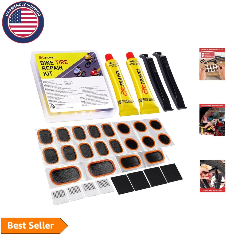 Comprehensive Bicycle Inner Tube Repair Kit with Quick-Drying Vulcanizing Fluid