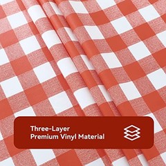 Rectangle Vinyl Tablecloth, 100% 52&Prime; x 70&Prime; (Rectangular) Red and White