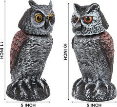 Realistic Fake Owl Scarecrow Set – Rotating Head Bird Repellent for Gardens