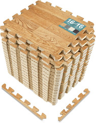 Sorbus Wood Grain Foam Floor Mat Set – 16 Interlocking Tiles (Pine Finish), 3/8&Prime;