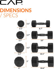 CAP Rubber Coated Hex Dumbbell Set with Storage Rack | 100–210 Lb Options, Space