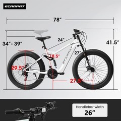 26 Inch Fat Tire Mountain Bike Shimano 21 Speed Bicycle Dual Disc Brake, White
